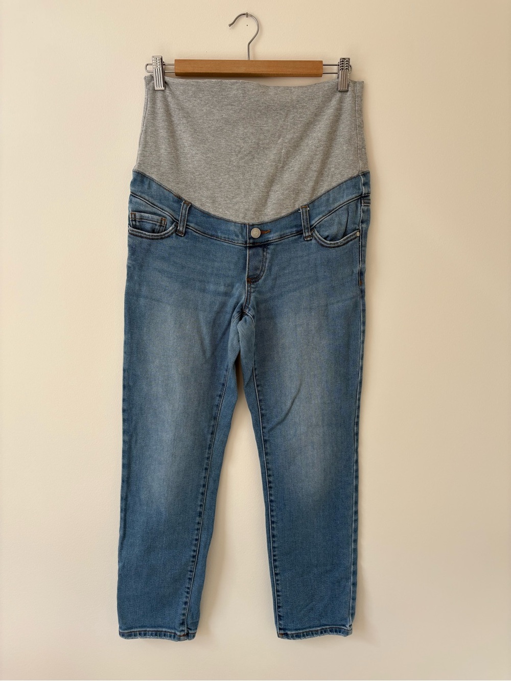 🤰 Maternity Blue Denim Jeans with Gray Stretch Panel